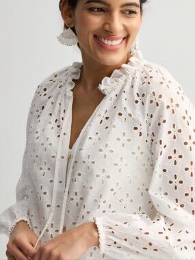 Nine West White Eyelet Ruffle Blouse | Size XL - NWT